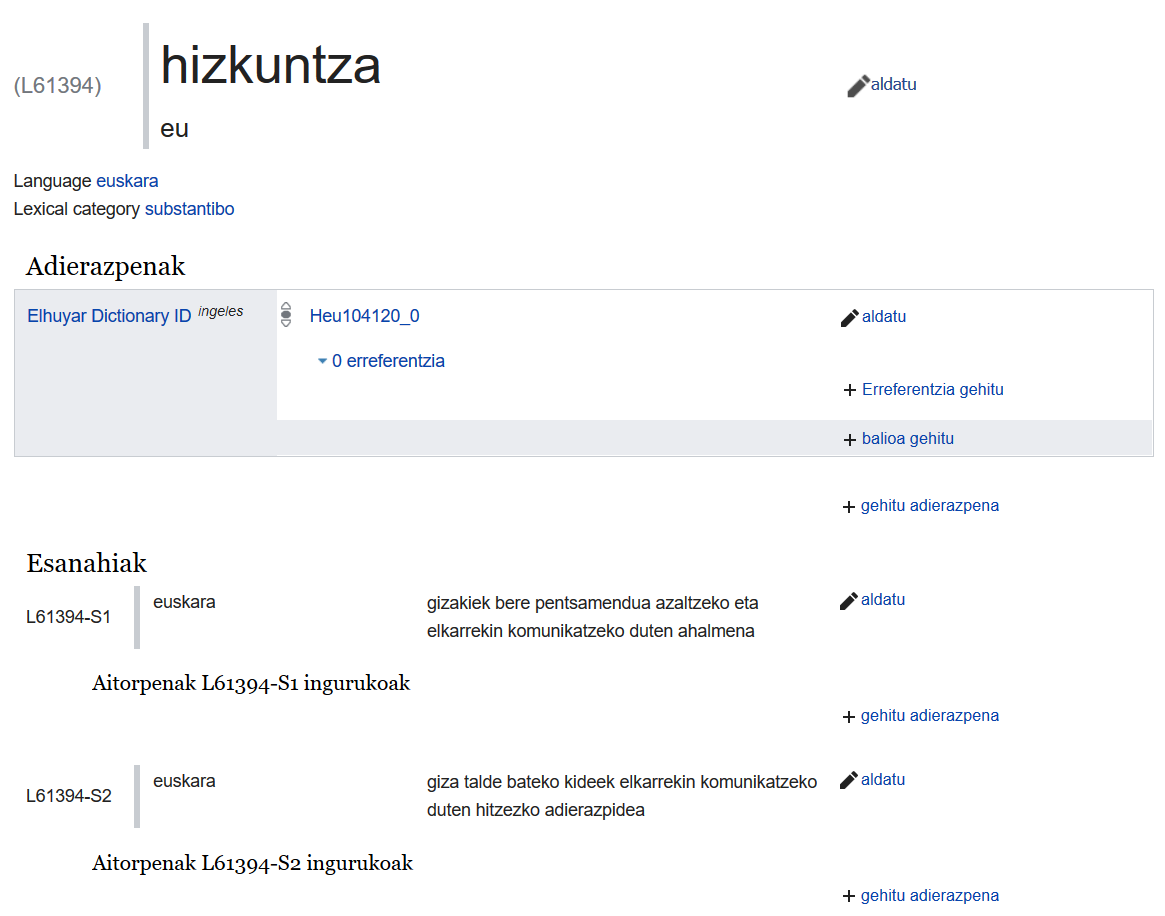 Euskara da Wikidatan esanahi-kopururik handiena duen hizkuntza